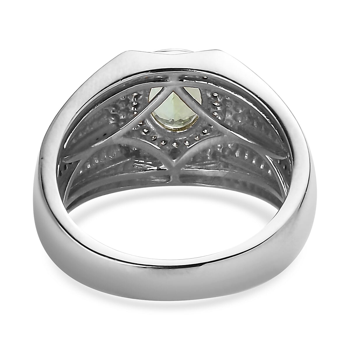 Natural Calabar Green Tourmaline and Moissanite Men's Ring in Platinum Over Sterling Silver (Size 13.0) 1.50 ctw image number 4