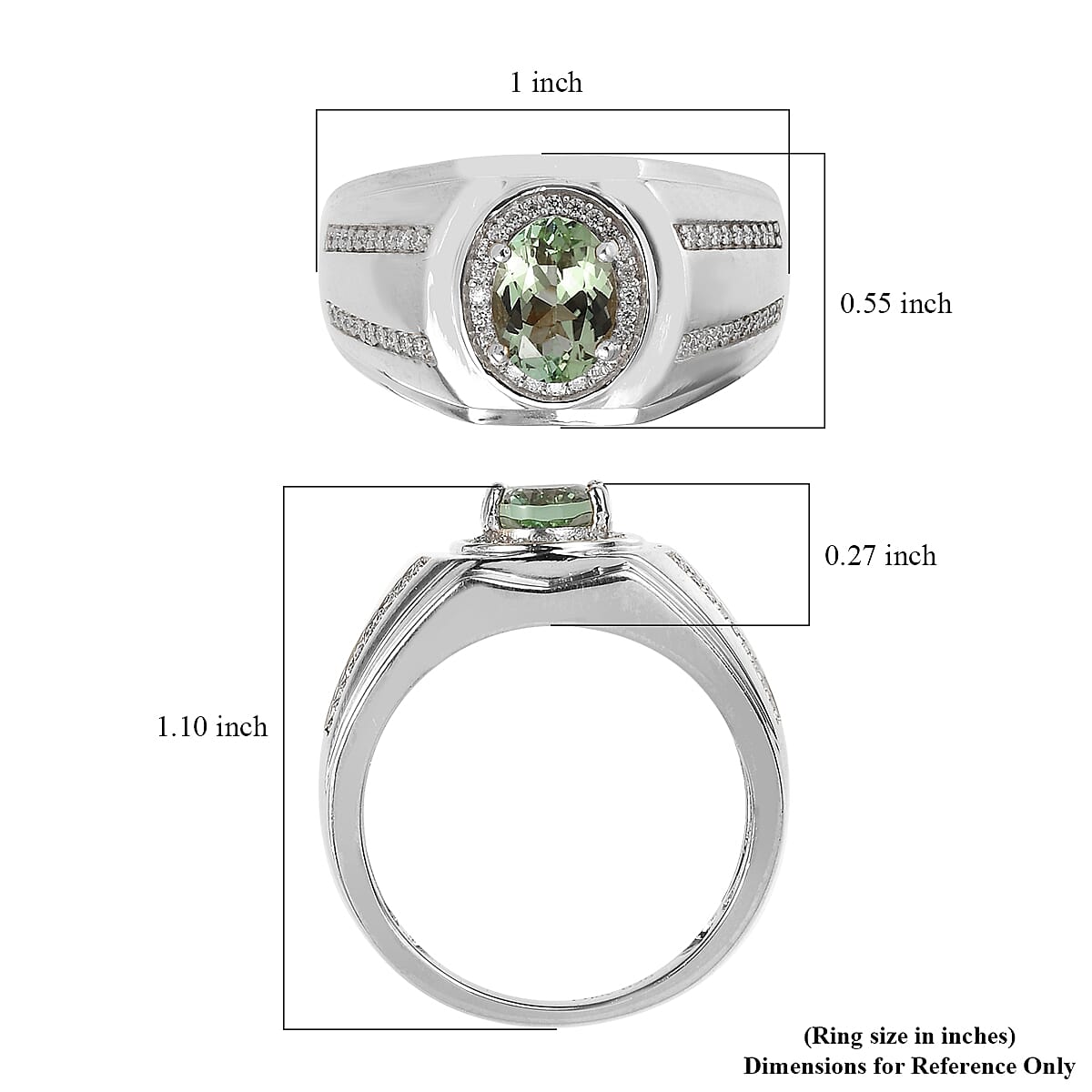 Natural Calabar Green Tourmaline and Moissanite Men's Ring in Platinum Over Sterling Silver (Size 13.0) 1.50 ctw image number 5