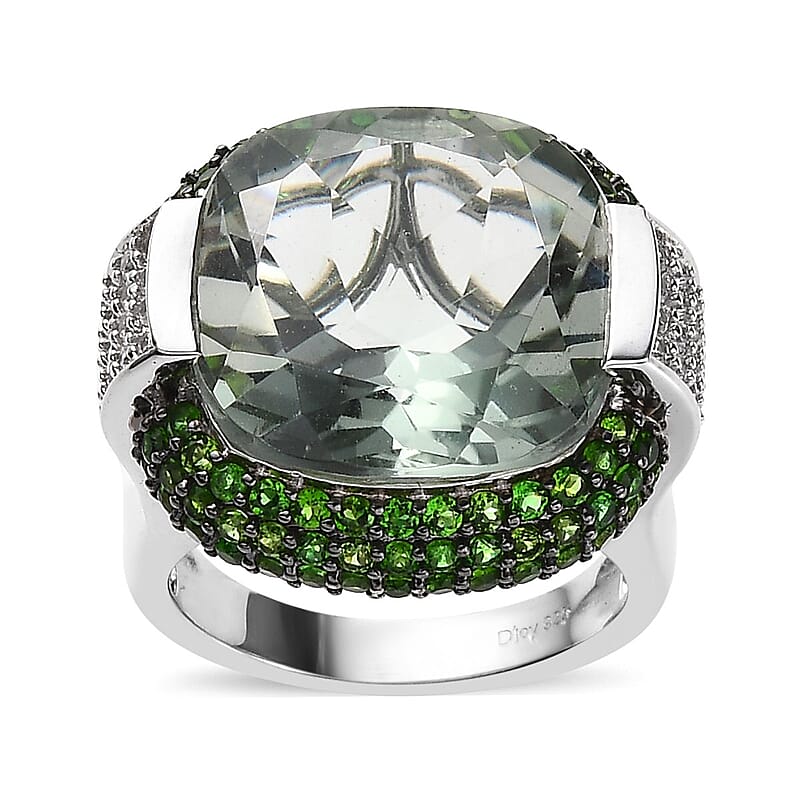AAA Montezuma Prasiolite and Multi Gemstone Ring in Platinum Over Sterling Silver (Size 10.0) 16.25 ctw
