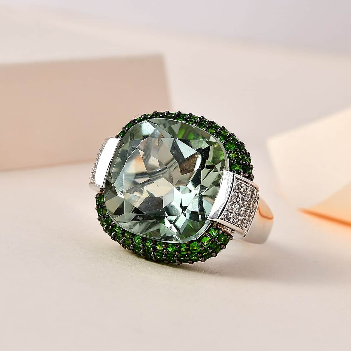 Doorbuster AAA Montezuma Prasiolite and Multi Gemstone Ring in Platinum Over Sterling Silver (Size 10.0) 16.25 ctw image number 1