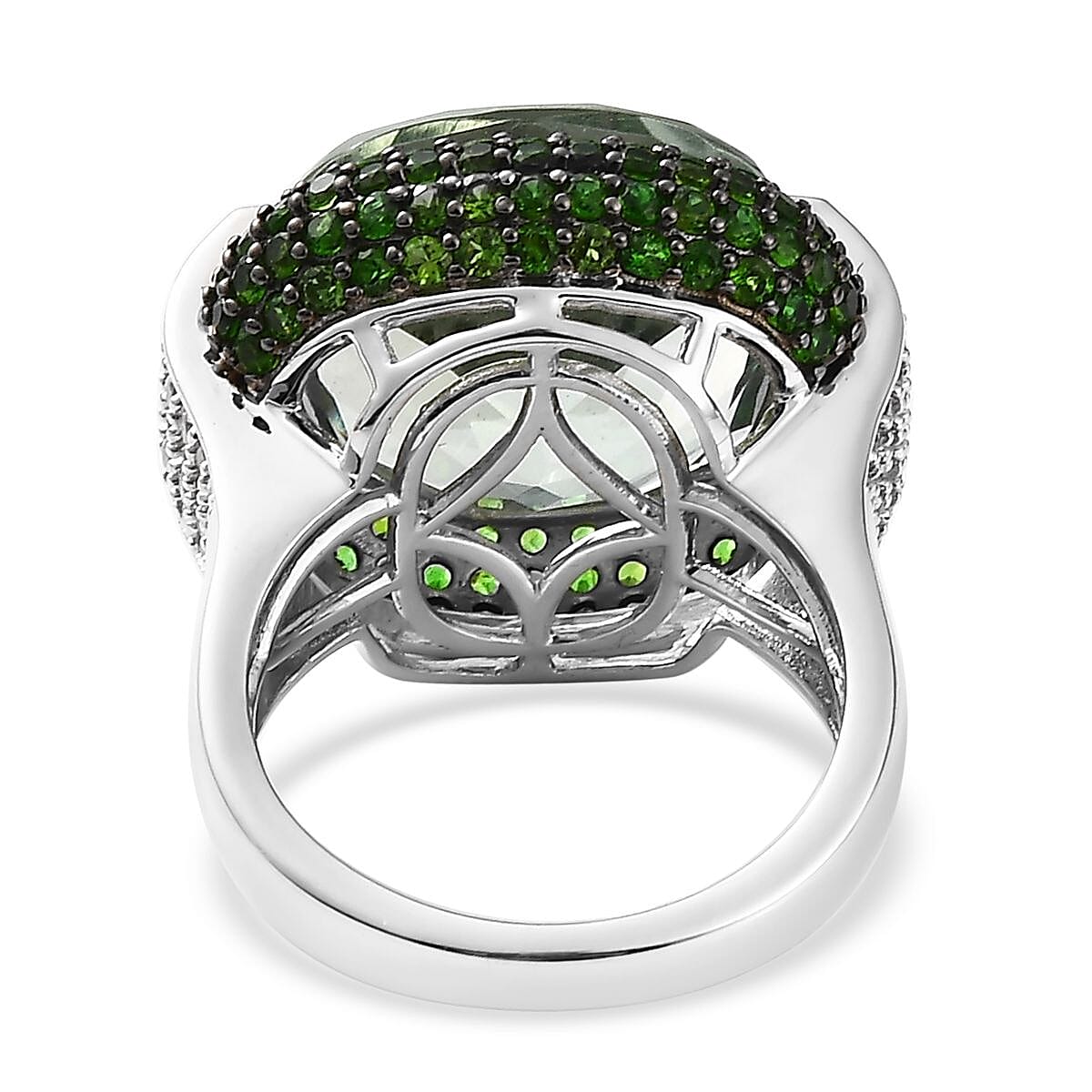 AAA Montezuma Prasiolite and Multi Gemstone Ring in Platinum Over Sterling Silver (Size 10.0) 16.25 ctw