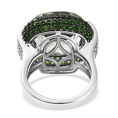 AAA Montezuma Prasiolite and Multi Gemstone Ring in Platinum Over Sterling Silver (Size 10.0) 16.25 ctw