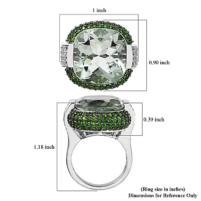 AAA Montezuma Prasiolite and Multi Gemstone Ring in Platinum Over Sterling Silver (Size 10.0) 16.25 ctw