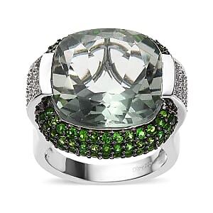 AAA Montezuma Prasiolite and Multi Gemstone Ring in Platinum Over Sterling Silver (Size 7.0) 16.25 ctw
