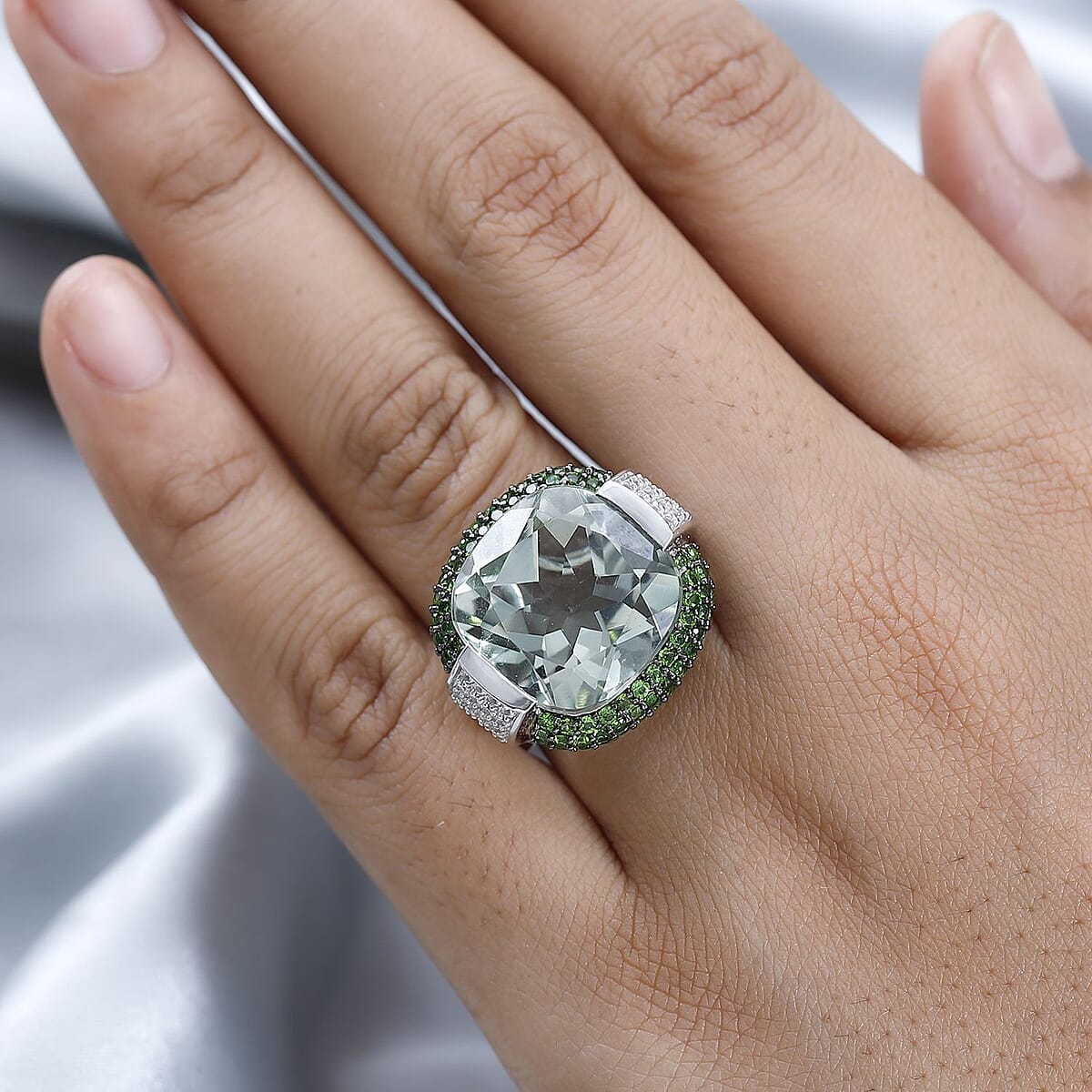 AAA Montezuma Prasiolite and Multi Gemstone Ring in Platinum Over Sterling Silver (Size 7.0) 16.25 ctw image number 2