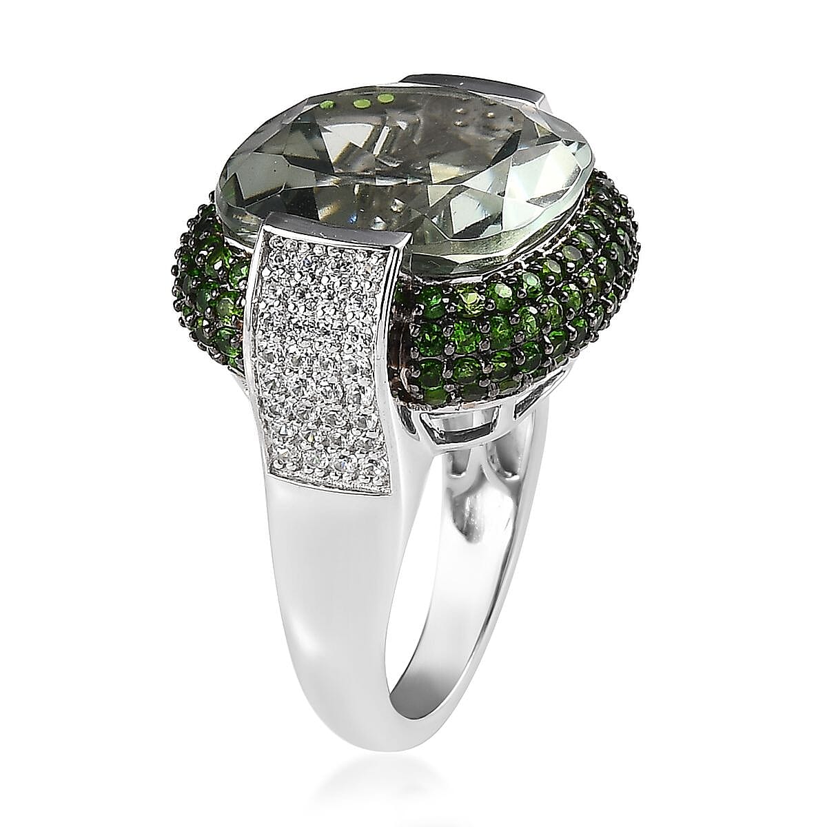 AAA Montezuma Prasiolite and Multi Gemstone Ring in Platinum Over Sterling Silver (Size 7.0) 16.25 ctw image number 3