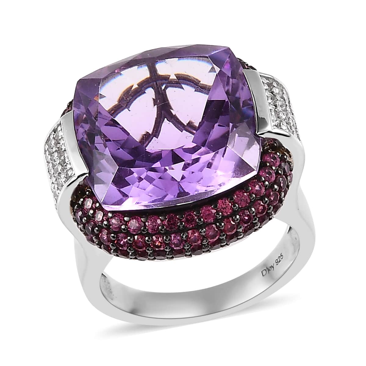 AAA Rose De France Amethyst and Multi Gemstone Ring in Platinum Over Sterling Silver (Size 10.0) 20.25 ctw image number 0