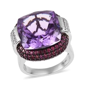 AAA Rose De France Amethyst and Multi Gemstone Ring in Platinum Over Sterling Silver (Size 10.0) 20.25 ctw
