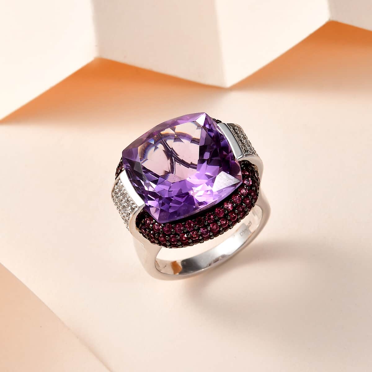 AAA Rose De France Amethyst and Multi Gemstone Ring in Platinum Over Sterling Silver (Size 10.0) 20.25 ctw image number 1