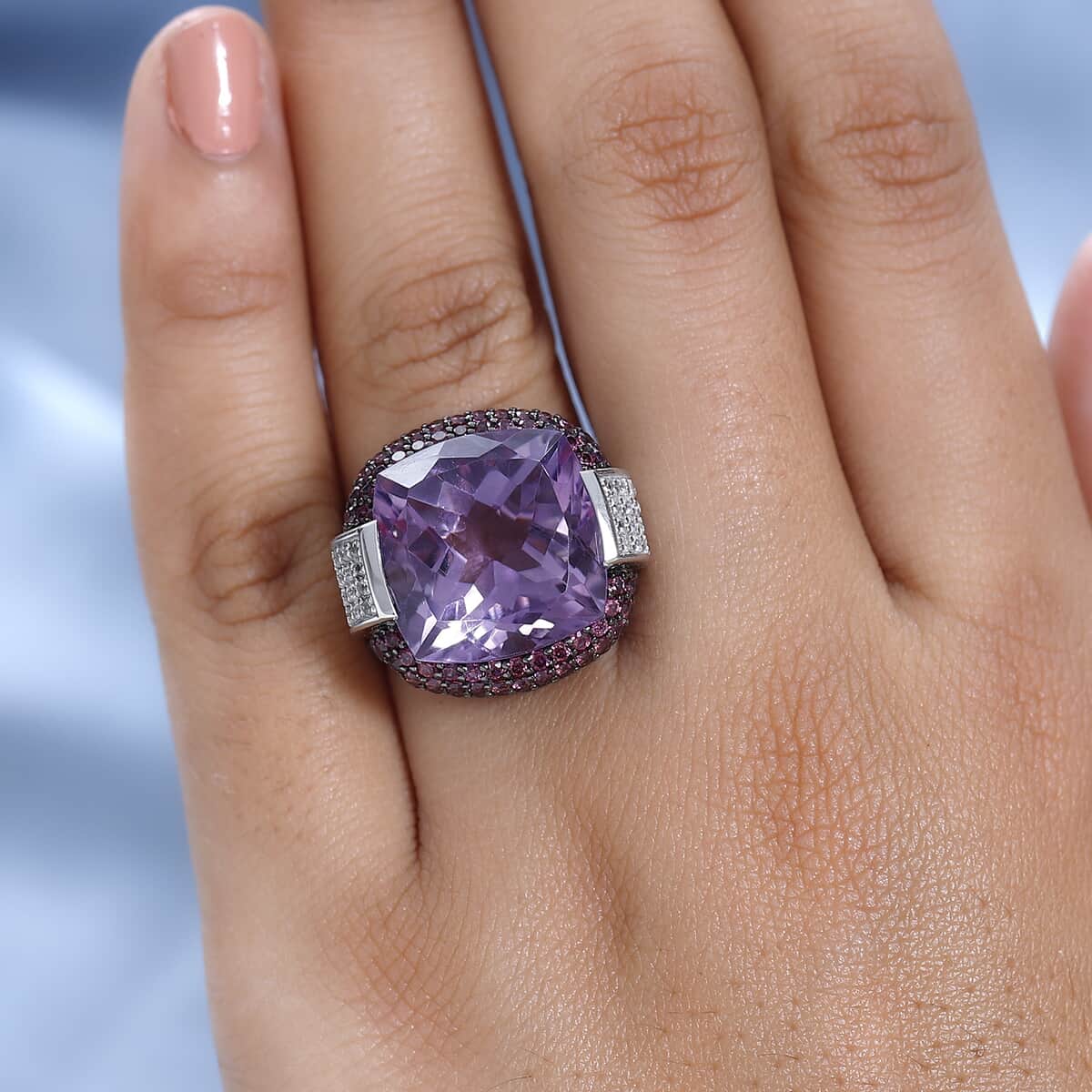 AAA Rose De France Amethyst and Multi Gemstone Ring in Platinum Over Sterling Silver (Size 10.0) 20.25 ctw image number 2