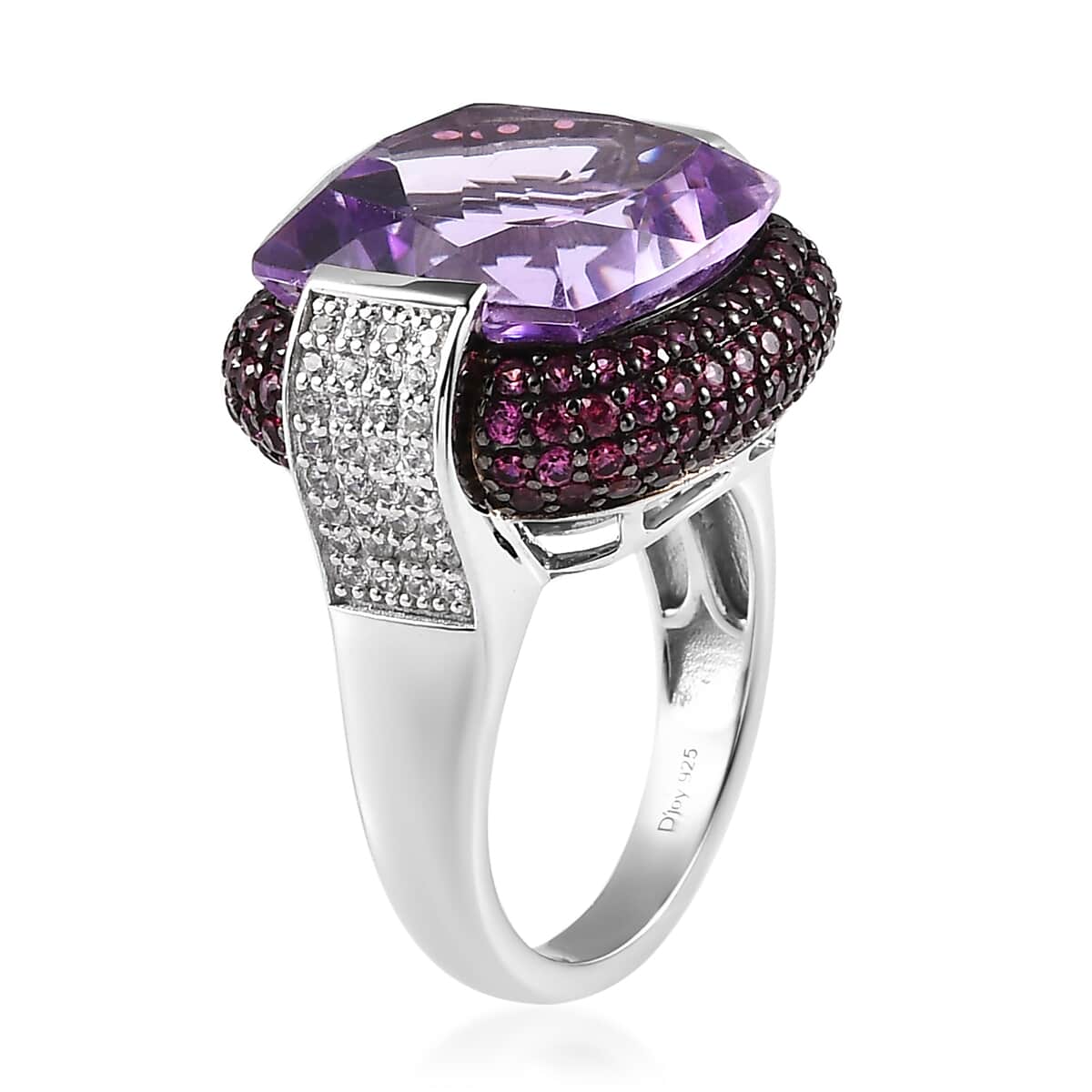 AAA Rose De France Amethyst and Multi Gemstone Ring in Platinum Over Sterling Silver (Size 10.0) 20.25 ctw image number 3