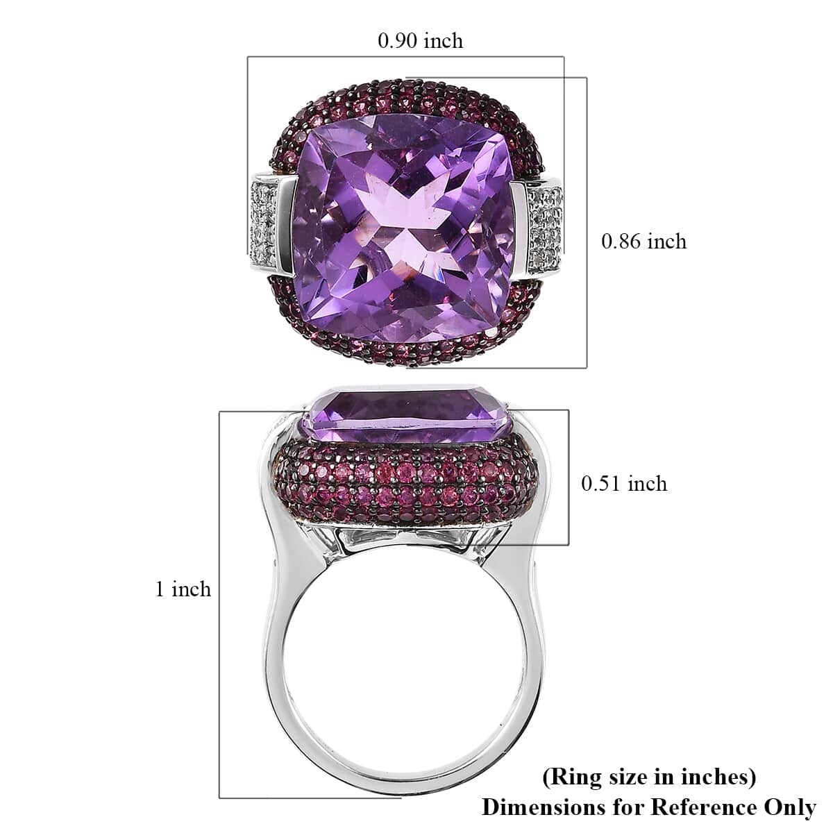 AAA Rose De France Amethyst and Multi Gemstone Ring in Platinum Over Sterling Silver (Size 10.0) 20.25 ctw image number 5