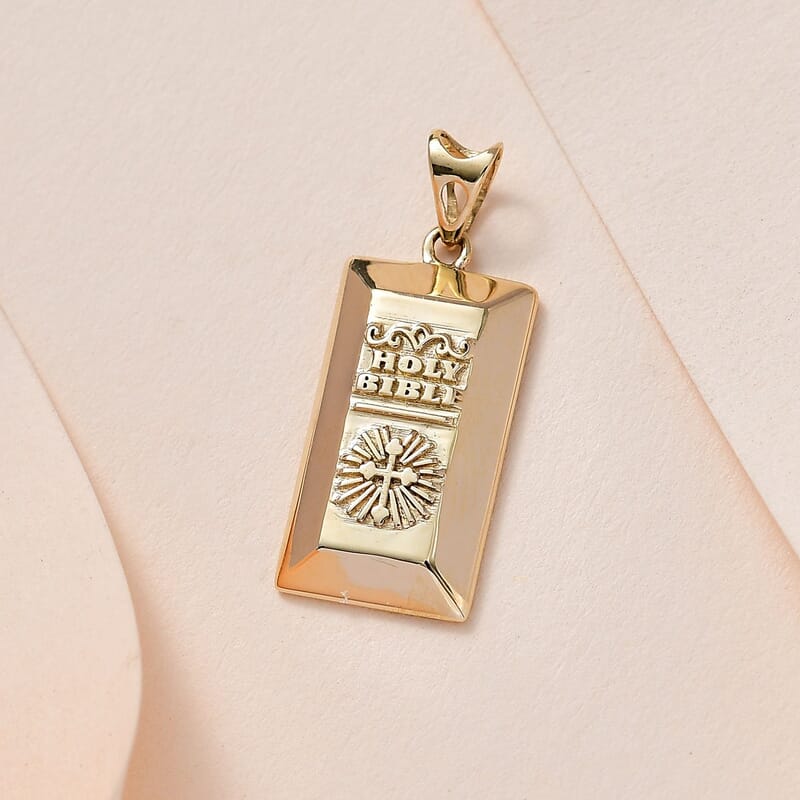 Luxoro 10K Yellow Gold Holy Bible Cross Bar Pendant without Chain 1.65 Grams