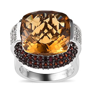 AAA Brazilian Citrine and Multi Gemstone Ring in Platinum Over Sterling Silver (Size 7.0) 19.10 ctw