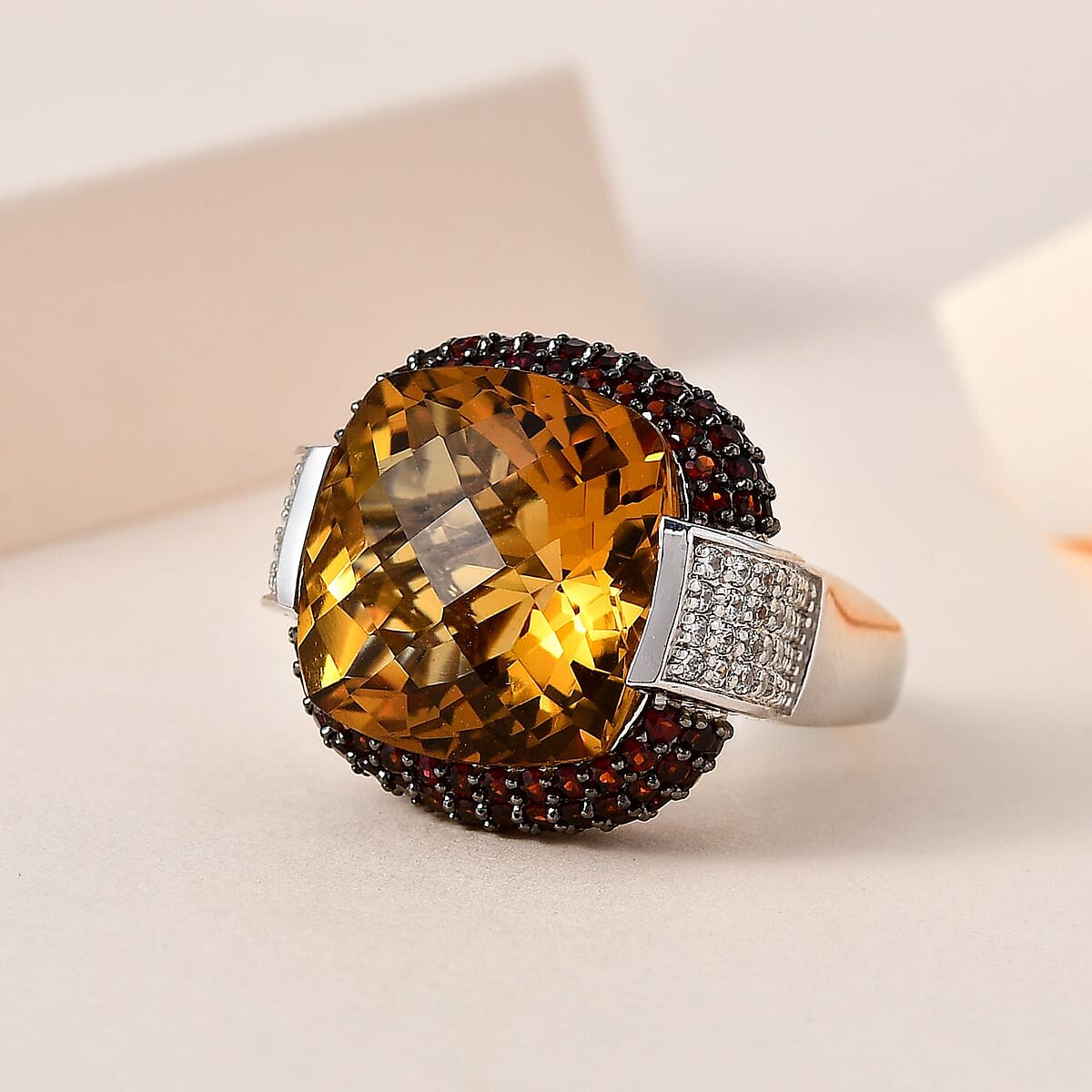 AAA Brazilian Citrine and Multi Gemstone Ring in Platinum Over Sterling Silver (Size 7.0) 19.10 ctw image number 1