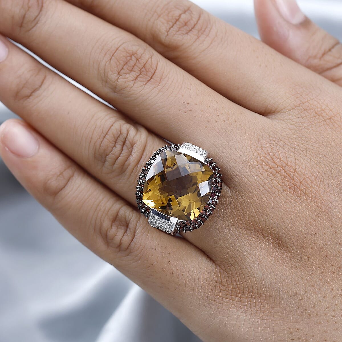 AAA Brazilian Citrine and Multi Gemstone Ring in Platinum Over Sterling Silver (Size 7.0) 19.10 ctw image number 2
