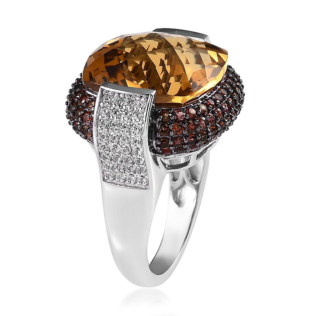AAA Brazilian Citrine and Multi Gemstone Ring in Platinum Over Sterling Silver (Size 7.0) 19.10 ctw image number 3