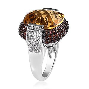 AAA Brazilian Citrine and Multi Gemstone Ring in Platinum Over Sterling Silver (Size 7.0) 19.10 ctw
