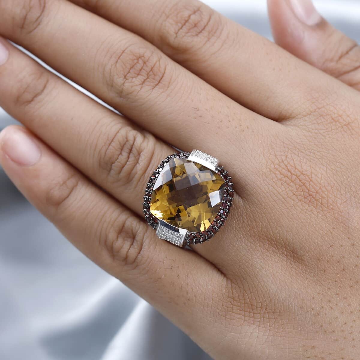 AAA Brazilian Citrine and Multi Gemstone Ring in Platinum Over Sterling Silver (Size 8.0) 19.10 ctw image number 2