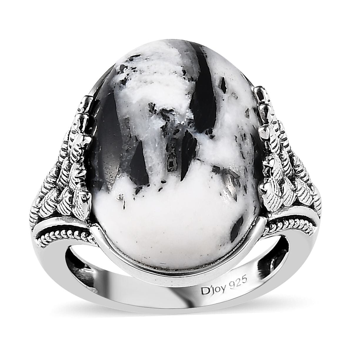 Artisan Crafted White Buffalo Solitaire Ring in Sterling Silver (Size 10.0) 15.35 ctw
