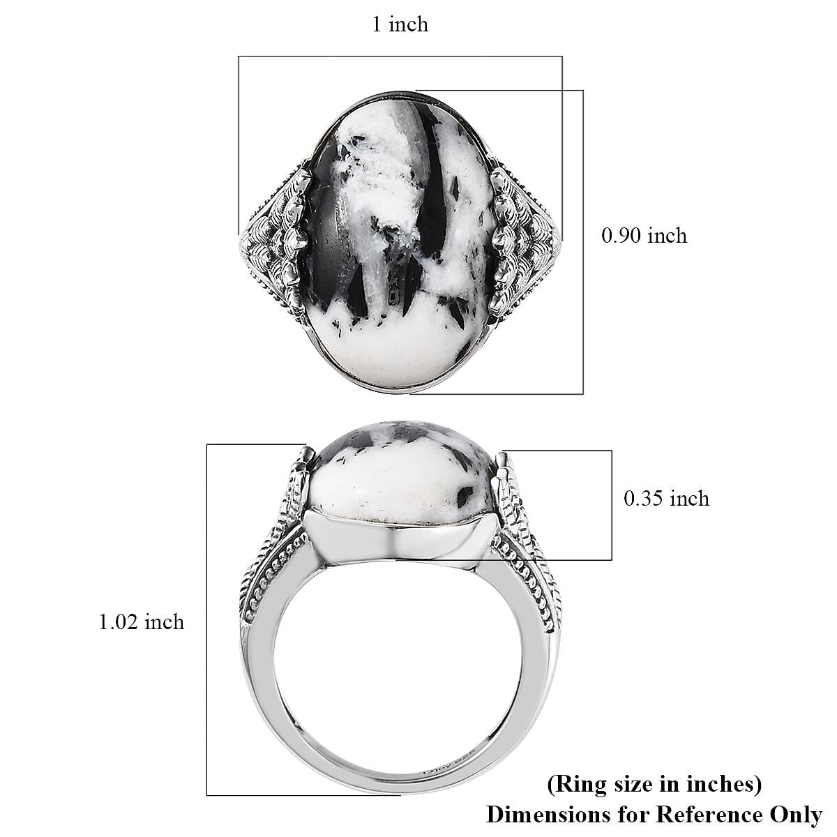 Artisan Crafted White Buffalo Solitaire Ring in Sterling Silver (Size 6.0) 15.35 ctw