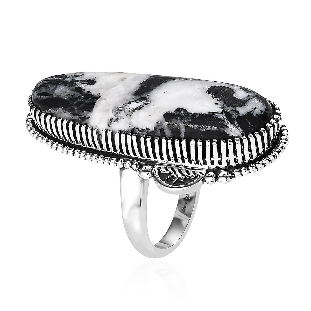Artisan Crafted White Buffalo Elongated Ring in Sterling Silver (Size 10.0) 24.50 ctw image number 3