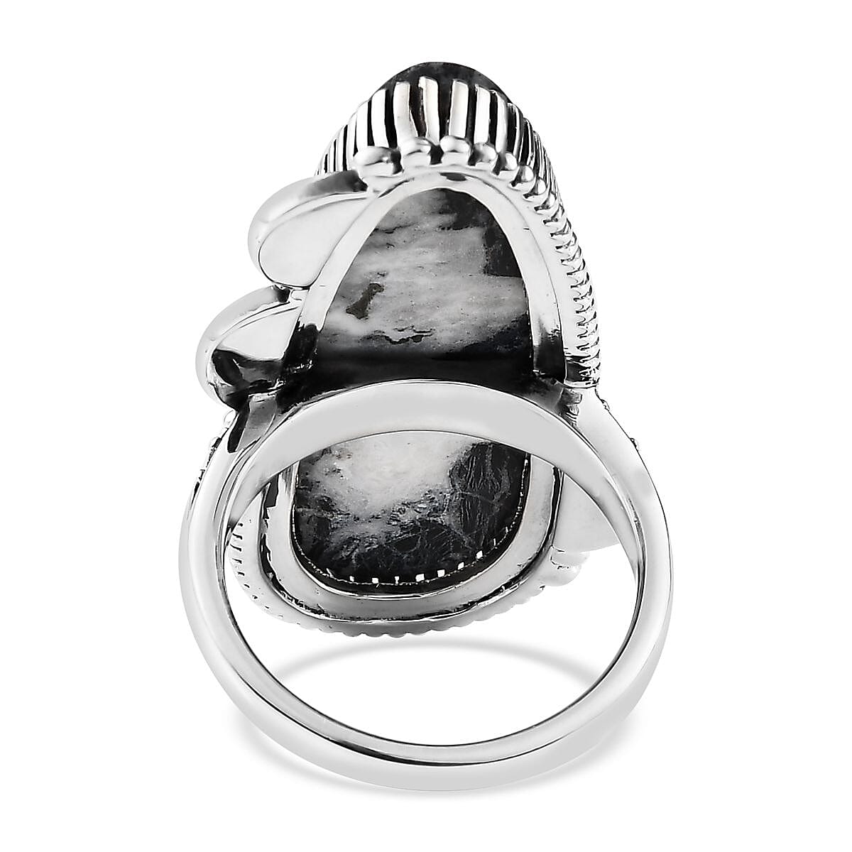 Artisan Crafted White Buffalo Elongated Ring in Sterling Silver (Size 10.0) 24.50 ctw image number 4