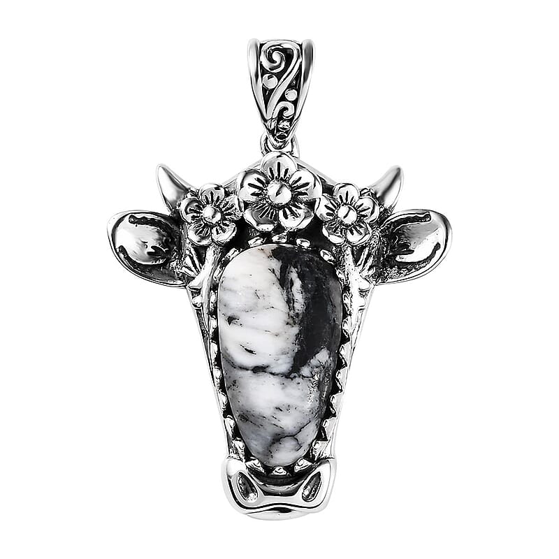 Artisan Crafted White Buffalo Bull Head Pendant in Sterling Silver 8.75 ctw