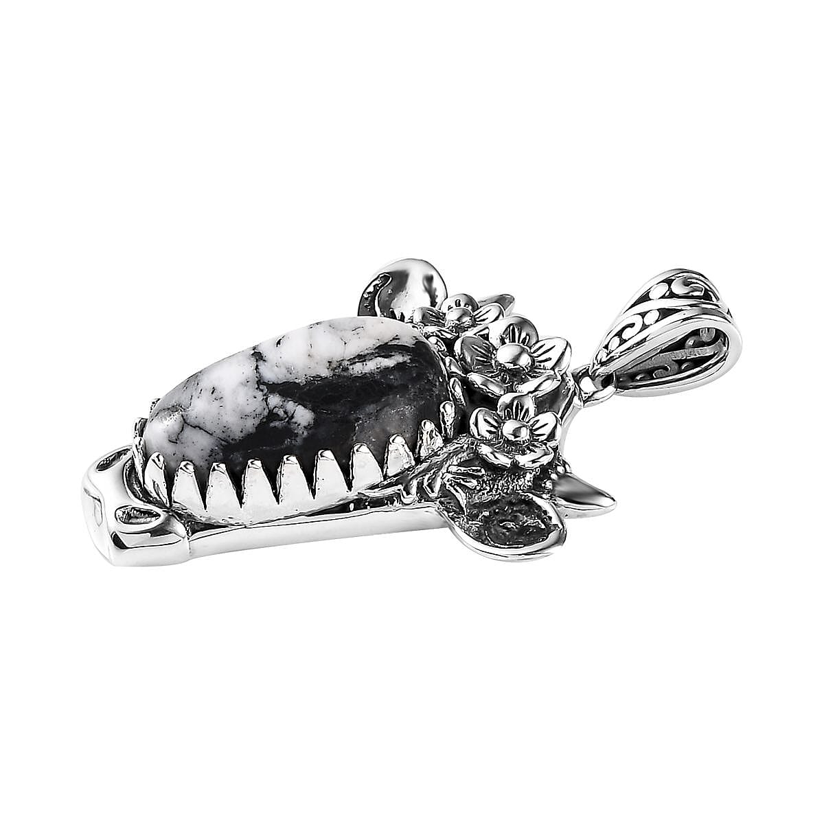Artisan Crafted White Buffalo Bull Head Pendant in Sterling Silver 8.75 ctw image number 3