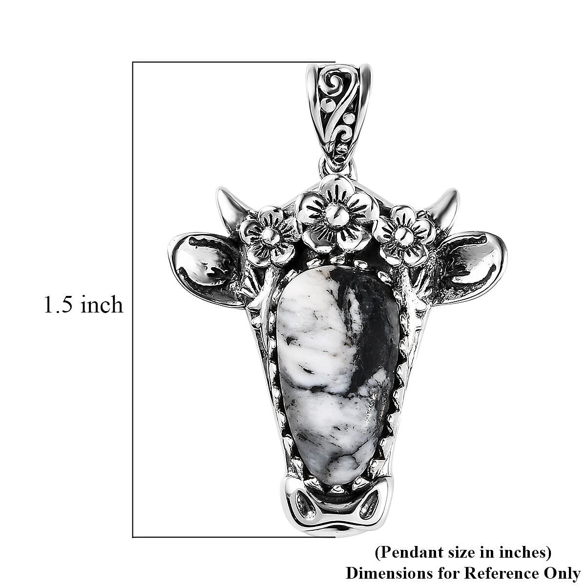 Artisan Crafted White Buffalo Bull Head Pendant in Sterling Silver 8.75 ctw image number 5