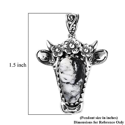 Artisan Crafted White Buffalo Bull Head Pendant in Sterling Silver 8.75 ctw