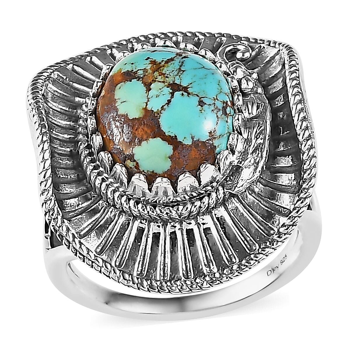 Artisan Crafted Royston Turquoise Cowboy Hat Ring in Sterling Silver (Size 10.0) 4.90 ctw image number 0