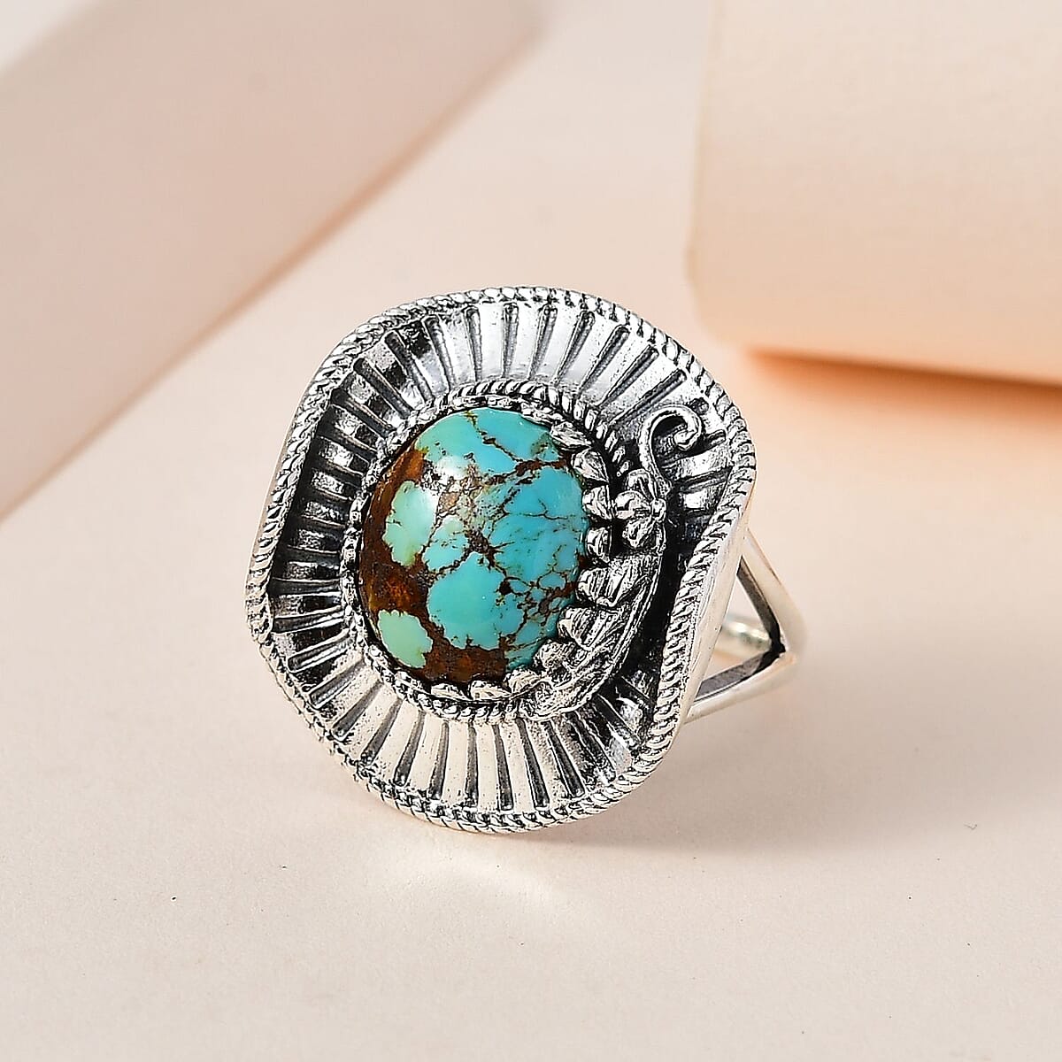 Artisan Crafted Royston Turquoise Cowboy Hat Ring in Sterling Silver (Size 10.0) 4.90 ctw image number 1