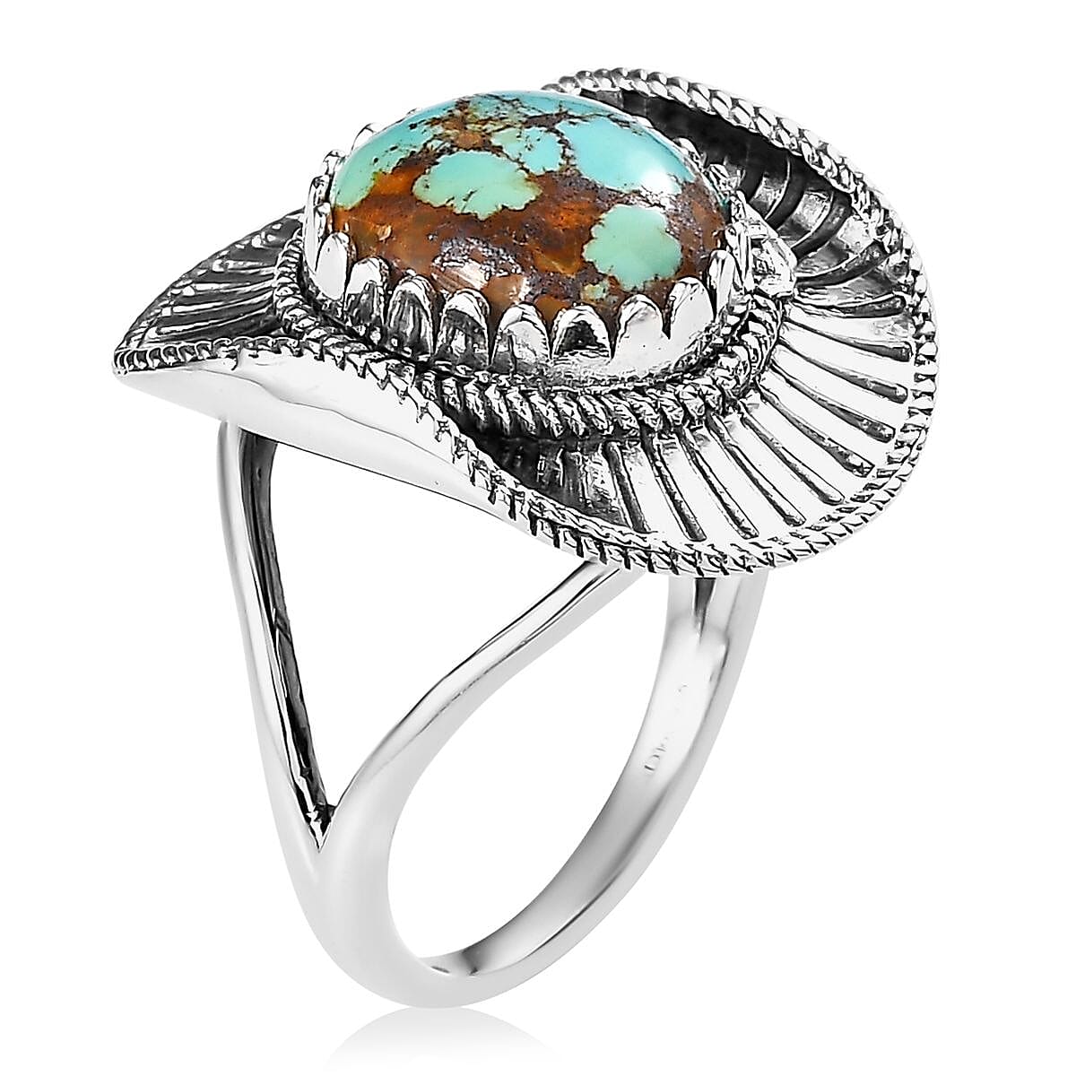 Artisan Crafted Royston Turquoise Cowboy Hat Ring in Sterling Silver (Size 10.0) 4.90 ctw image number 3