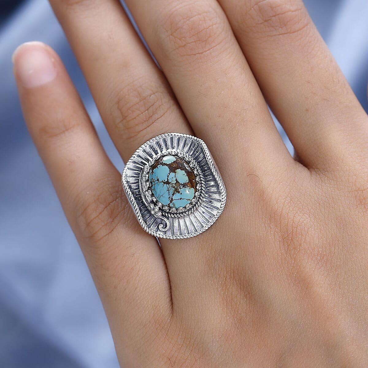 Artisan Crafted Royston Turquoise Cowboy Hat Ring in Sterling Silver (Size 6.0) 4.90 ctw image number 2
