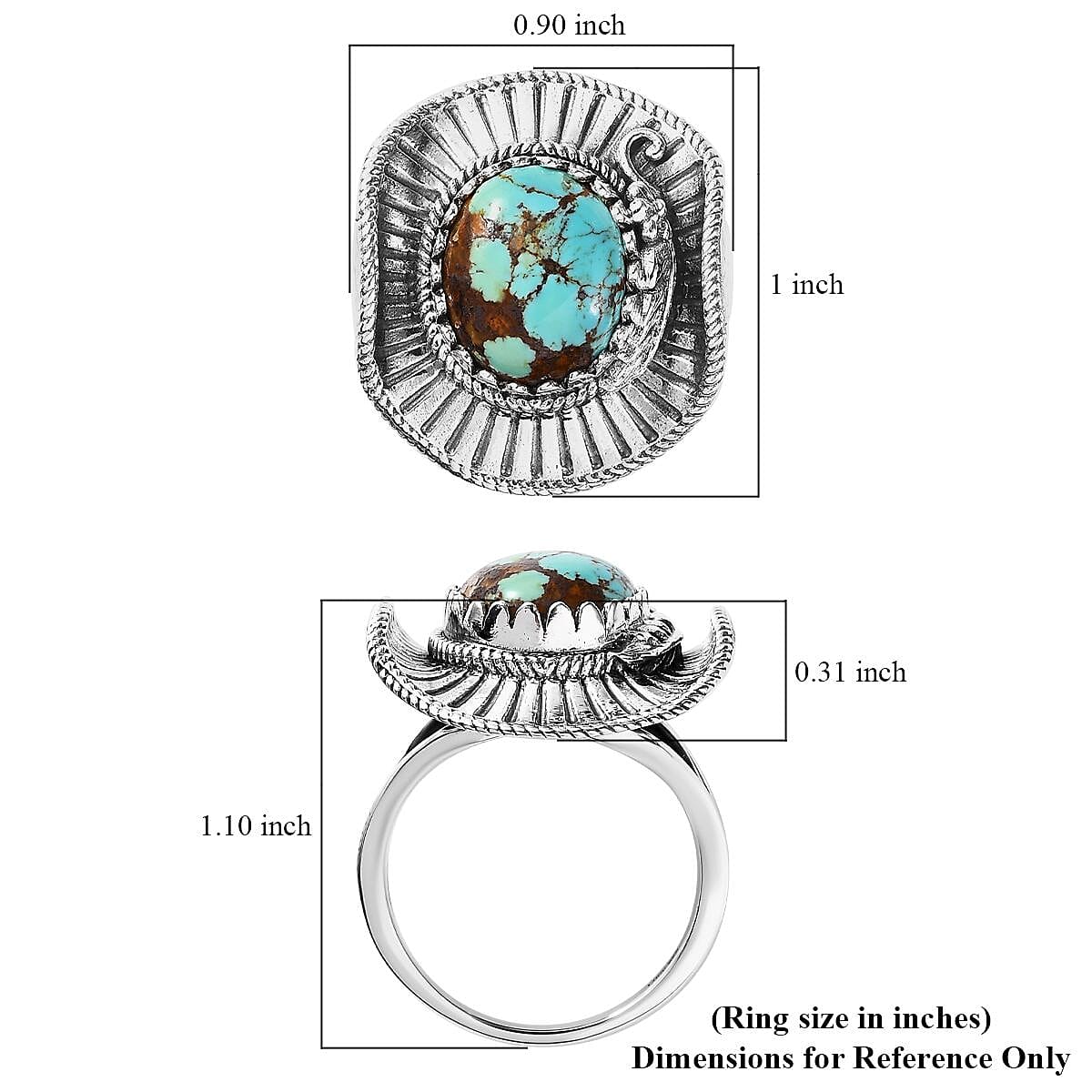 Artisan Crafted Royston Turquoise Cowboy Hat Ring in Sterling Silver (Size 6.0) 4.90 ctw image number 5