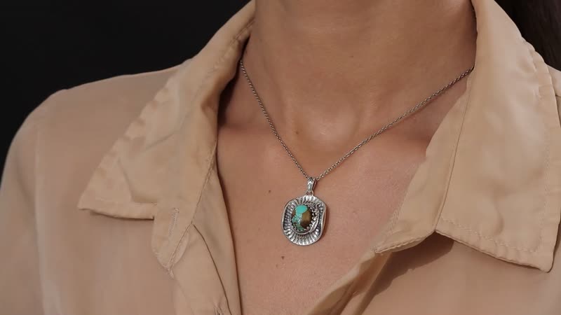 Artisan Crafted Royston Turquoise Cowboy Hat Pendant in Sterling Silver 4.40 ctw
