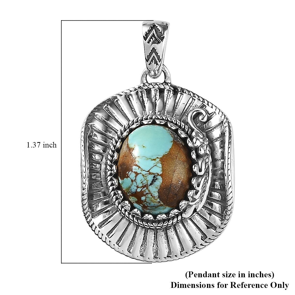 Artisan Crafted Royston Turquoise Cowboy Hat Pendant in Sterling Silver 4.40 ctw
