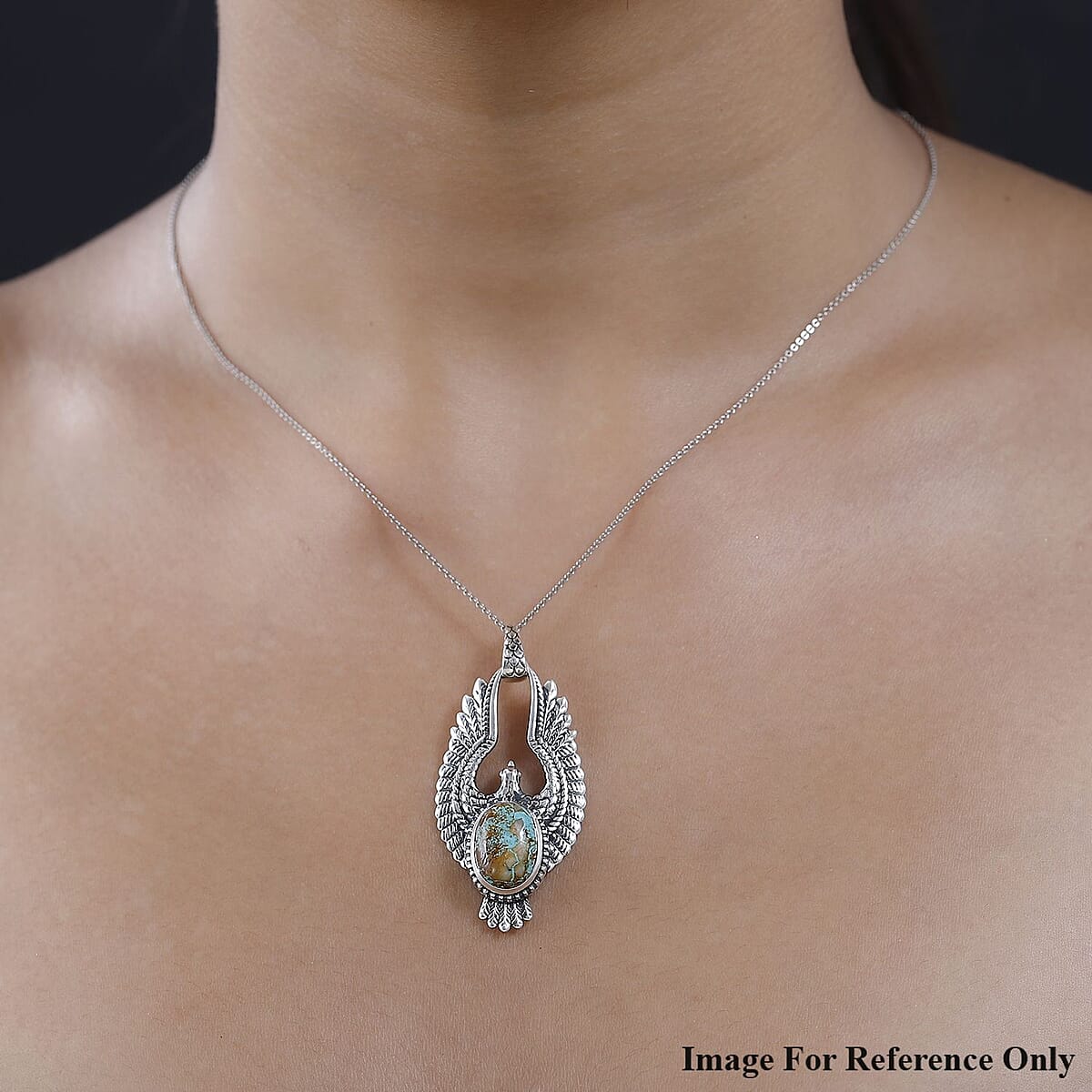 Artisan Crafted Royston Turquoise Eagle Pendant in Black Oxidized Sterling Silver 6.00 ctw image number 2