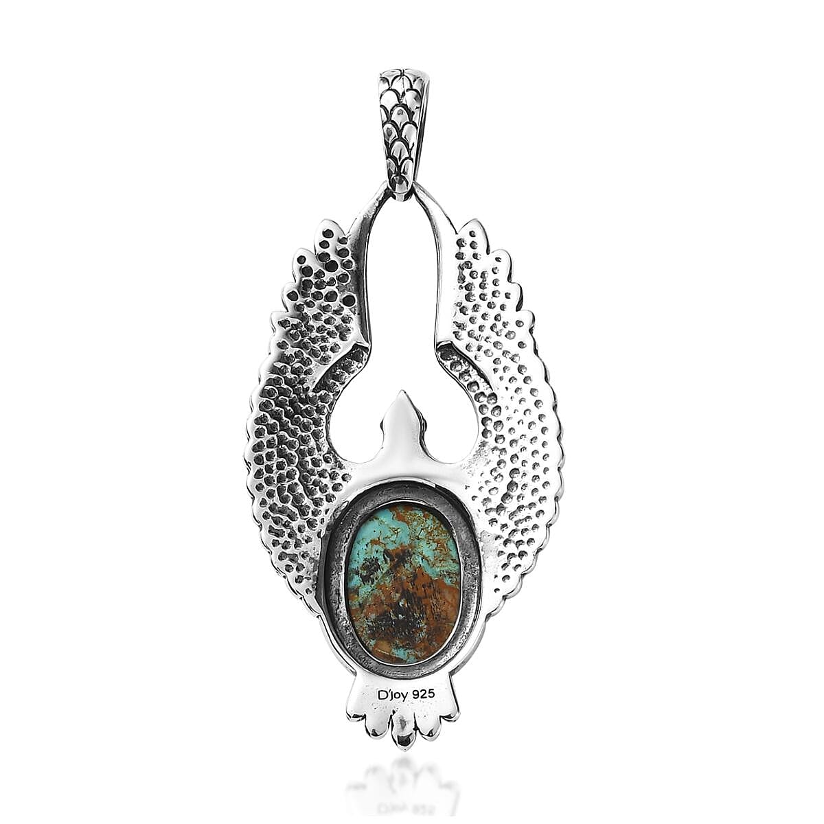 Artisan Crafted Royston Turquoise Eagle Pendant in Black Oxidized Sterling Silver 6.00 ctw image number 4