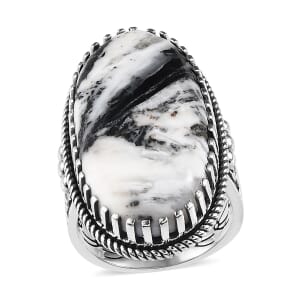 Artisan Crafted White Buffalo Solitaire Ring in Sterling Silver (Size 6.0) 26.60 ctw
