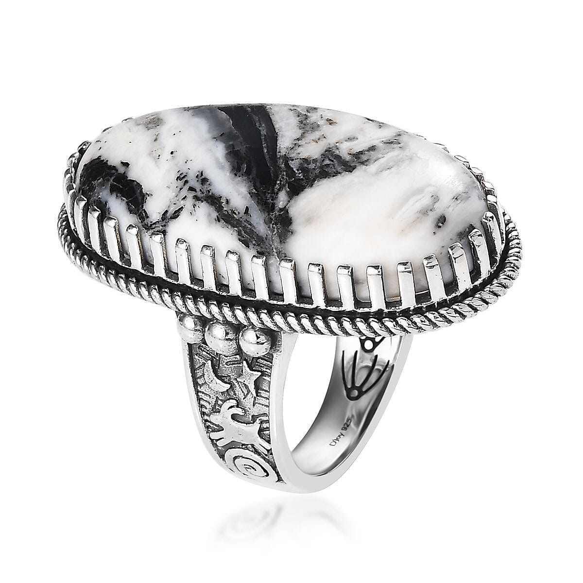 Artisan Crafted White Buffalo Solitaire Ring in Sterling Silver (Size 6.0) 26.60 ctw image number 3