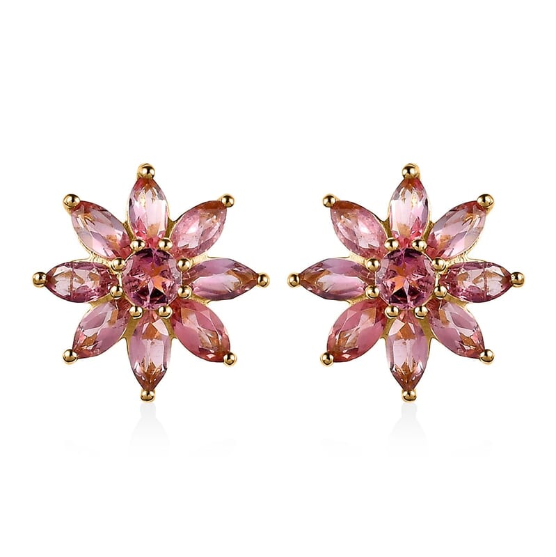 Morro Redondo Pink Tourmaline Sunburst Earrings in Vermeil Yellow Gold Over Sterling Silver 2.25 ctw