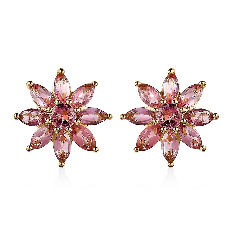 Morro Redondo Pink Tourmaline Sunburst Earrings in Vermeil Yellow Gold Over Sterling Silver 2.25 ctw