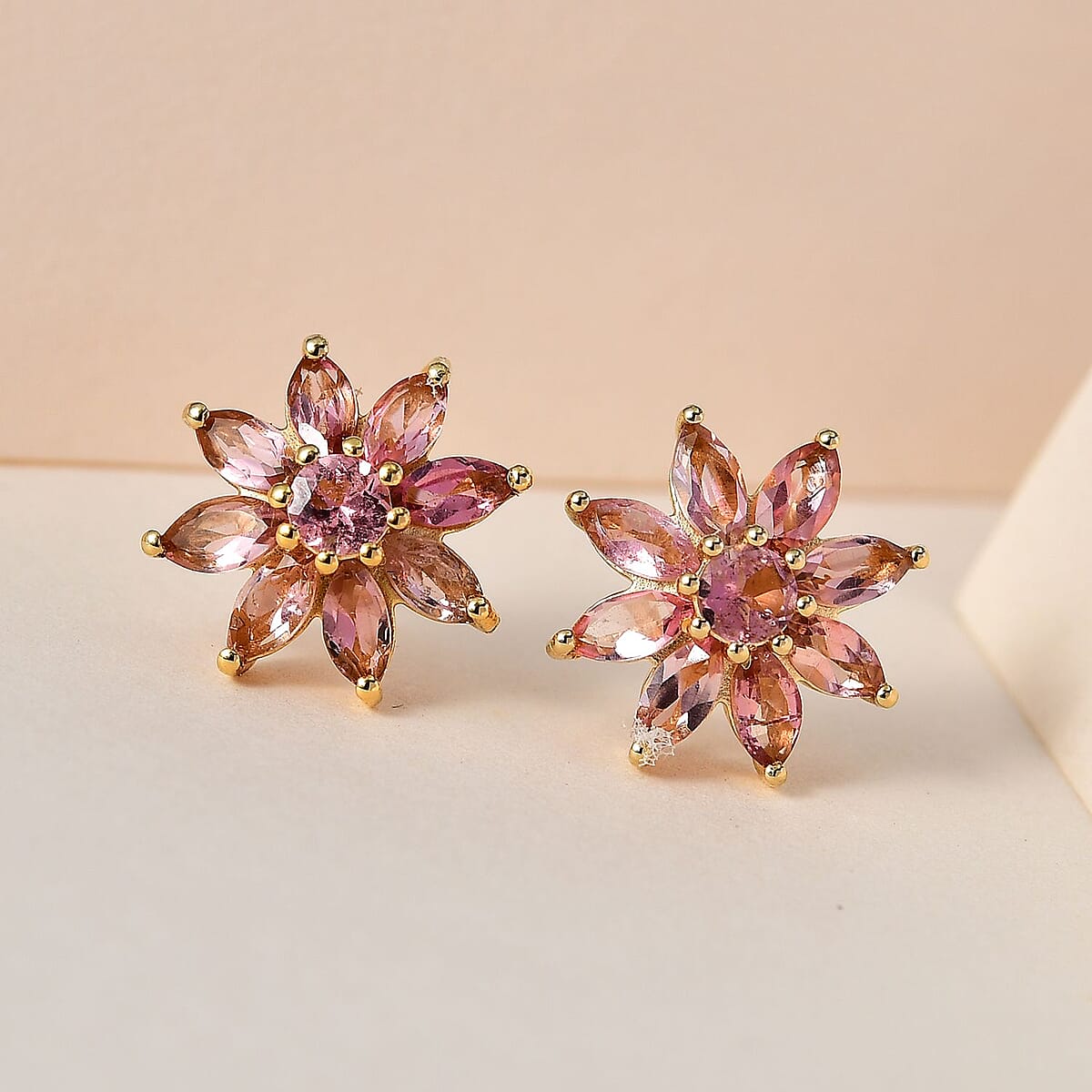 Morro Redondo Pink Tourmaline Sunburst Earrings in Vermeil Yellow Gold Over Sterling Silver 2.25 ctw image number 1