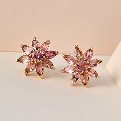 Morro Redondo Pink Tourmaline Sunburst Earrings in Vermeil Yellow Gold Over Sterling Silver 2.25 ctw