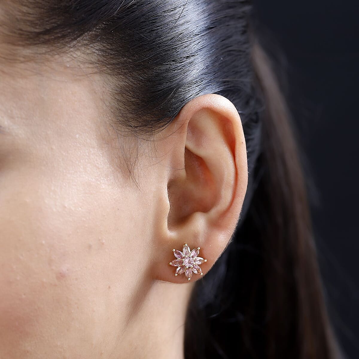 Morro Redondo Pink Tourmaline Sunburst Earrings in Vermeil Yellow Gold Over Sterling Silver 2.25 ctw image number 2