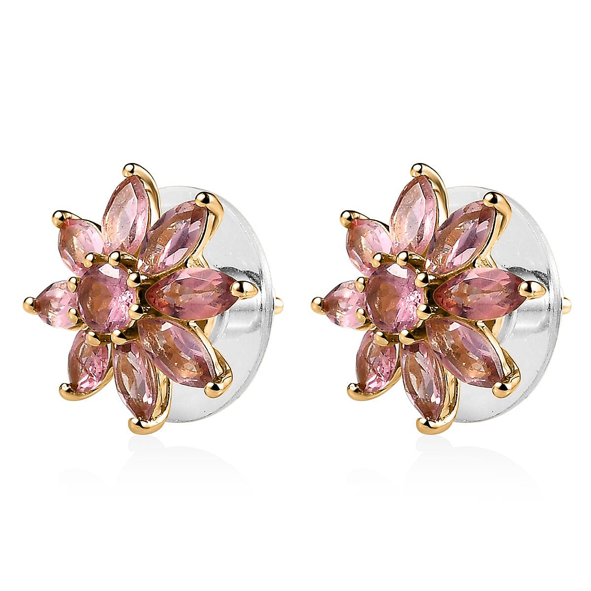 Morro Redondo Pink Tourmaline Sunburst Earrings in Vermeil Yellow Gold Over Sterling Silver 2.25 ctw image number 3