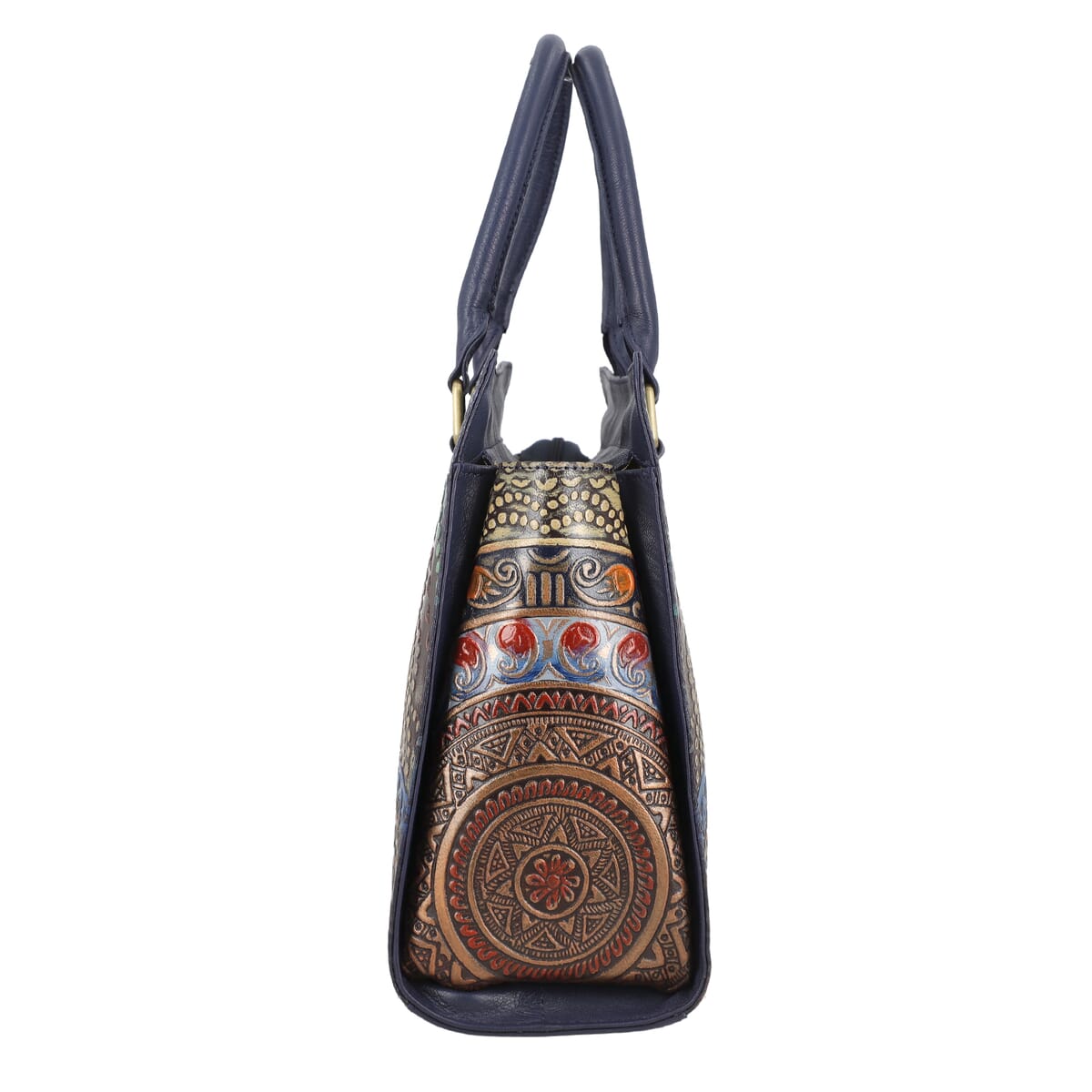 Navy Genuine Leather Hand Painted Tooled Satchel Bag image number 5