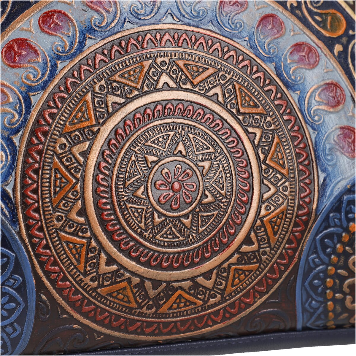 Navy Genuine Leather Hand Painted Tooled Satchel Bag image number 6